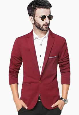 HUMJOLI FASHION Solid Single Breasted Formal, Casual, Festive, Wedding Men Blazer(Maroon)