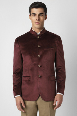 VAN HEUSEN Solid Single Breasted Party Men Blazer(Maroon)