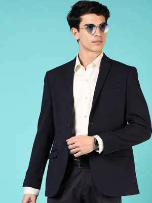 V-MART Solid Single Breasted Casual Men Blazer(Dark Blue)