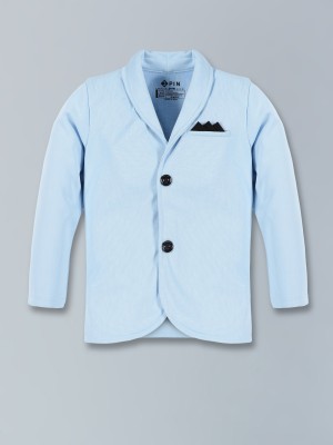 3Pin Self Design Single Breasted Festive & Wedding Boys Blazer(Blue)