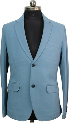 M MASTER Solid Single Breasted Formal Men Blazer(Blue)