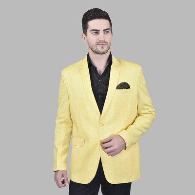 METRONAUT Solid Single Breasted Casual Men Blazer(Yellow)