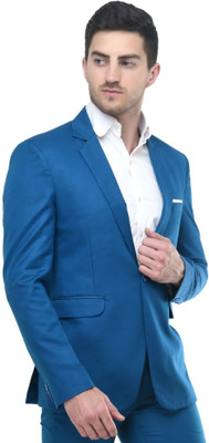 FIVEFEB Solid Single Breasted Formal Men Blazer(Blue)