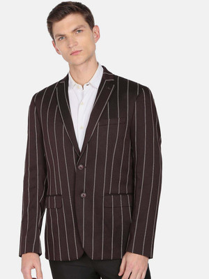 ARROW Striped Single Breasted Formal Men Blazer(Maroon)