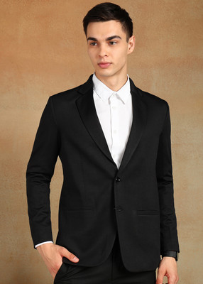 FUBAR Solid Single Breasted Formal Men Blazer(Black)