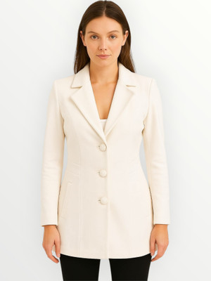 Pepzo Solid Double Breasted Casual Women Blazer(White)