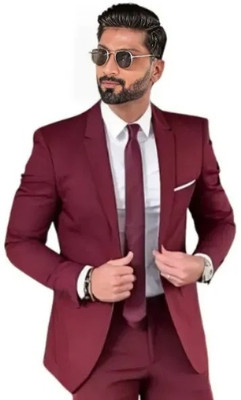 HUMJOLI MENS WEAR Solid Single Breasted Formal, Casual, Party, Festive & Wedding Men Blazer(Maroon)