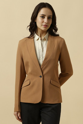 Allen Solly Solid Single Breasted Formal Women Blazer(Brown)