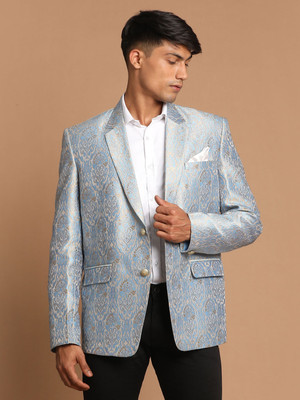 VASTRAMAY Self Design Single Breasted Festive Men Blazer(Grey)