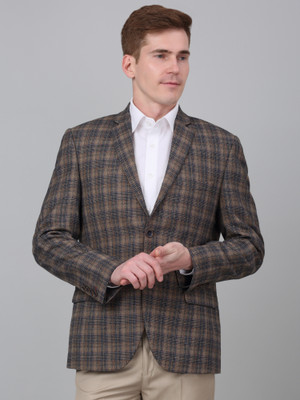 CANTABIL Checkered Single Breasted Formal Men Blazer(Brown)