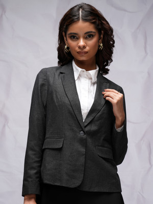 Tokyo Talkies Solid Single Breasted Casual Women Blazer(Grey)