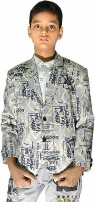 TTRFashion Floral Print Single Breasted Festive & Wedding, Casual, Party Boys Blazer(Grey)