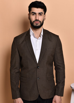 METRONAUT Solid Single Breasted Casual Men Blazer(Brown)