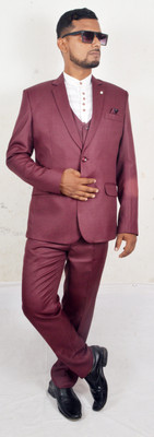 Aziz Solid Single Breasted Festive & Wedding Men Blazer(Maroon)