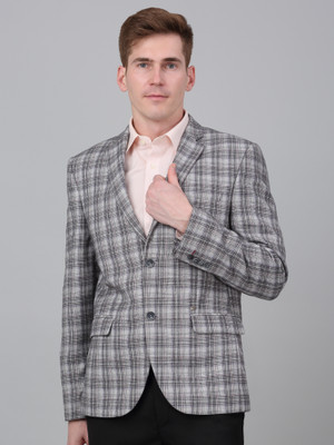 CANTABIL Checkered Single Breasted Formal Men Blazer(Grey)