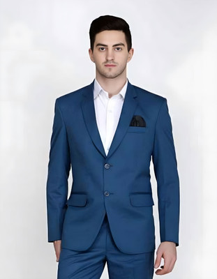TRULYFEB Solid Single Breasted Formal, Festive Men Blazer(Dark Blue)