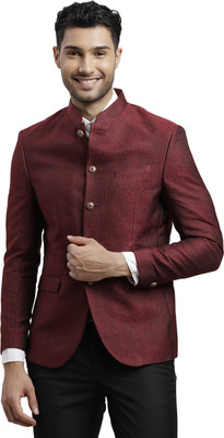 TURTLE Solid Single Breasted Casual Men Blazer(Maroon)