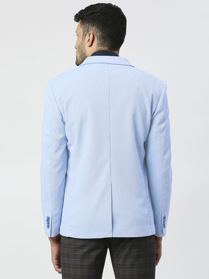 BASICS Solid Single Breasted Casual Men Blazer(Light Blue)