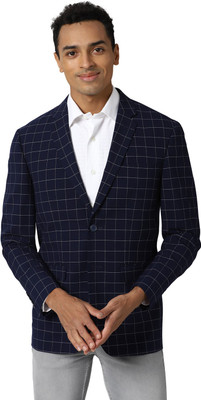 PETER ENGLAND Checkered Single Breasted Formal Men Blazer(Dark Blue)