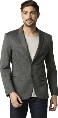 BASICS Self Design Single Breasted Casual Men Blazer(Grey)