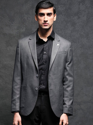 Rare Rabbit Solid Single Breasted Formal Men Blazer(Grey)