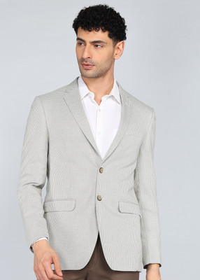 PETER ENGLAND Striped Tuxedo Style Formal Men Blazer(Beige)
