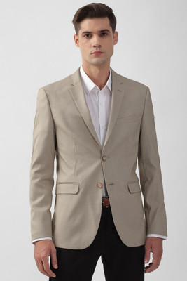 PETER ENGLAND Self Design Single Breasted Formal Men Blazer(Beige)