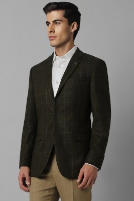 LOUIS PHILIPPE Checkered Single Breasted Formal Men Blazer(Green)