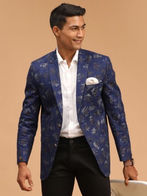 VASTRAMAY Woven Single Breasted Festive Men Blazer(Blue)