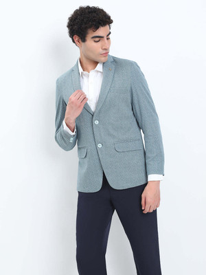 SHOWOFFFF Printed Single Breasted Casual Men Blazer(Blue)