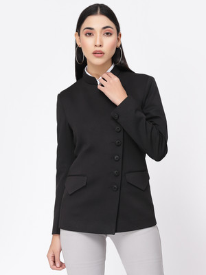 Klotthe Solid Mandarin Formal Women Blazer(Black)
