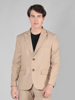 DLANXA Solid Single Breasted Casual Men Blazer(Beige)