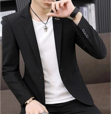 Men bazar Solid Single Breasted Formal, Party, Festive & Wedding Men Blazer(Black)