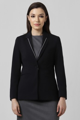 VAN HEUSEN Solid Single Breasted Formal Women Blazer(Black)