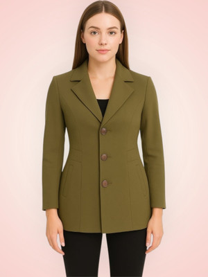Pepzo Solid Double Breasted Casual Women Blazer(Green)