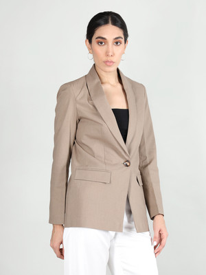 DLANXA Solid Single Breasted Formal Women Blazer(Brown)