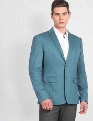 ARROW Solid Single Breasted Formal Men Blazer(Green)
