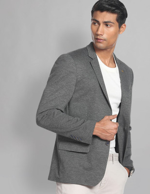 AD by Arvind Self Design Single Breasted Formal Men Blazer(Grey)