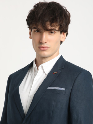THE BEAR HOUSE Solid Single Breasted Formal Men Blazer(Blue)