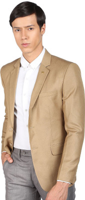 AD by Arvind Solid Single Breasted Formal Men Blazer(Brown)