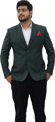 ALJAAMI Solid Single Breasted Casual Men Blazer(Dark Green)