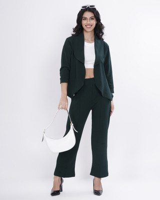 MISS BALIKA Solid Mandarin Casual Women Blazer(Dark Green)