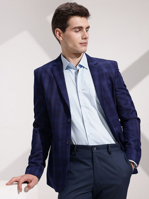 INVICTUS Checkered Double Breasted Formal Men Blazer(Blue)