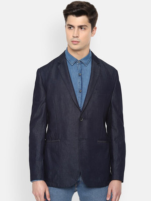 VAN HEUSEN Solid Single Breasted Casual Men Blazer(Dark Blue)
