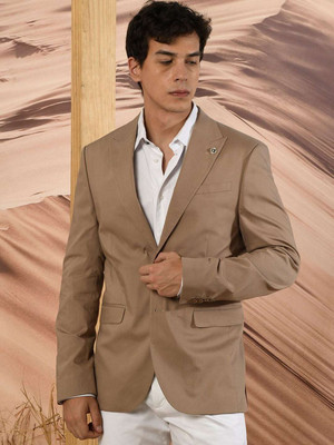 Rare Rabbit Solid Single Breasted Casual Men Blazer(Beige)