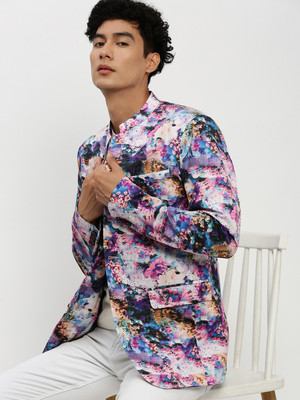 SHOWOFFFF Printed Bandhgala Party Men Blazer(Multicolor)