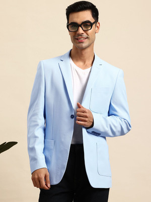 Mast & Harbour Solid Single Breasted Formal Men Blazer(Blue)