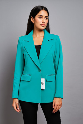 Aaromcollection Solid Single Breasted Casual, Formal Women Blazer(Light Blue)