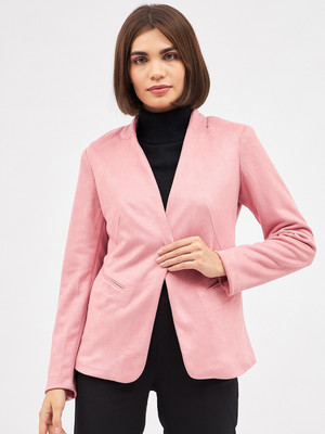 KIBO Self Design Single Breasted Casual Women Blazer(Pink)