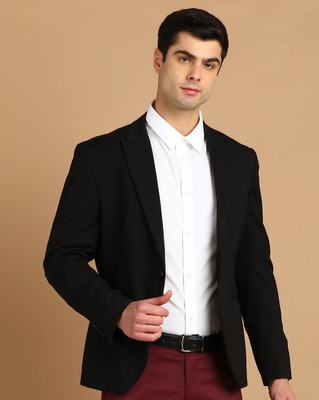 FUBAR Solid Single Breasted Formal Men Blazer(Black)